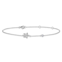 Sterling Silver Rhodium-plated CZ Turtle 9 + 2in Anklet