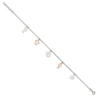 Sterling Silver Rose-tone Seashore Dangles 9in Plus 1in Ext. Anklet