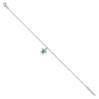 Sterling Silver RH-plated Created Opal Turtle 9in Plus 1in Ext. Anklet