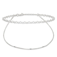 Sterling Silver Polished Double Strand Hearts 9in Plus 1in ext Anklet