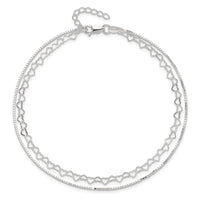 Sterling Silver Polished Double Strand Hearts 9in Plus 1in ext Anklet