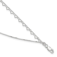 Sterling Silver Polished Double Strand Hearts 9in Plus 1in ext Anklet