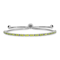Sterling Silver Rhodium-plated August Light Green CZ Adjustable Bracelet