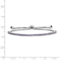 Sterling Silver Rhodium-plated February Purple CZ Adjustable Bracelet