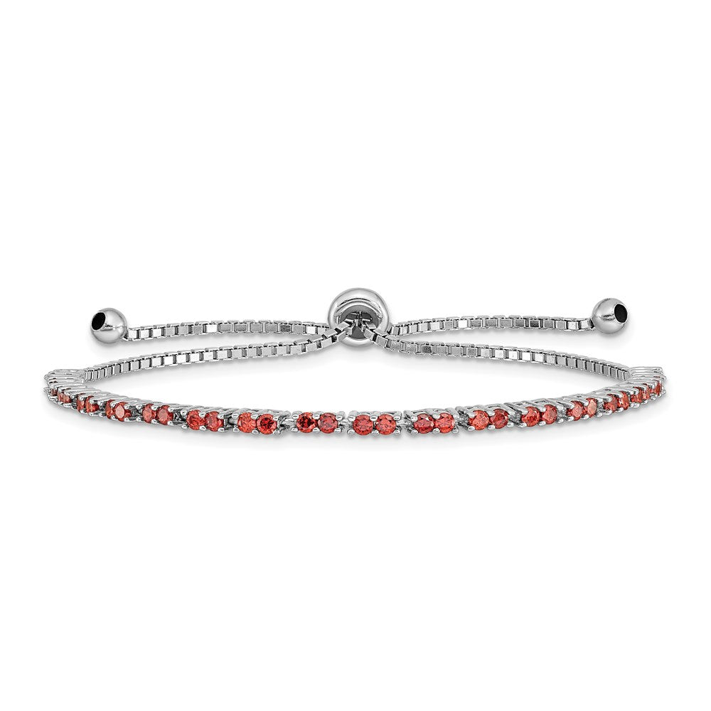 Sterling Silver Rhod-plated January Red CZ Adjustable Bracelet