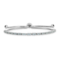 Sterling Silver Rhodium-plated March Light Blue CZ Adjustable Bracelet