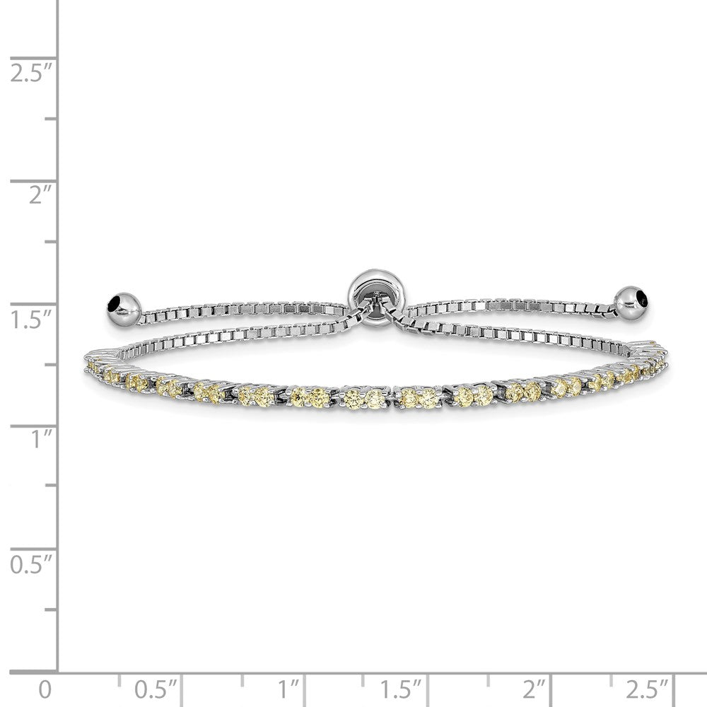 Sterling Silver Rhod-plated November Yellow CZ Adjustable Bracelet
