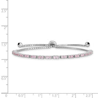 Sterling Silver Rhodium-plated October Pink CZ  Adjustable Bracelet