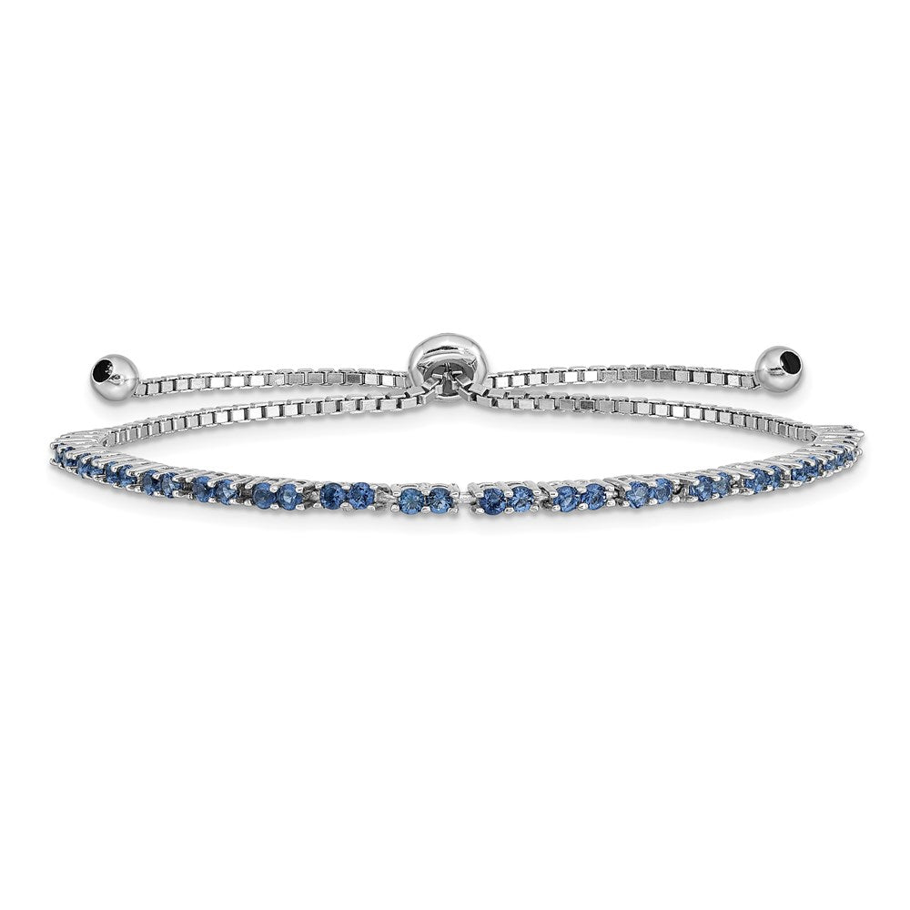 Sterling Silver Rhod-plated September Blue CZ Adjustable Bracelet