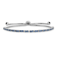 Sterling Silver Rhod-plated September Blue CZ Adjustable Bracelet