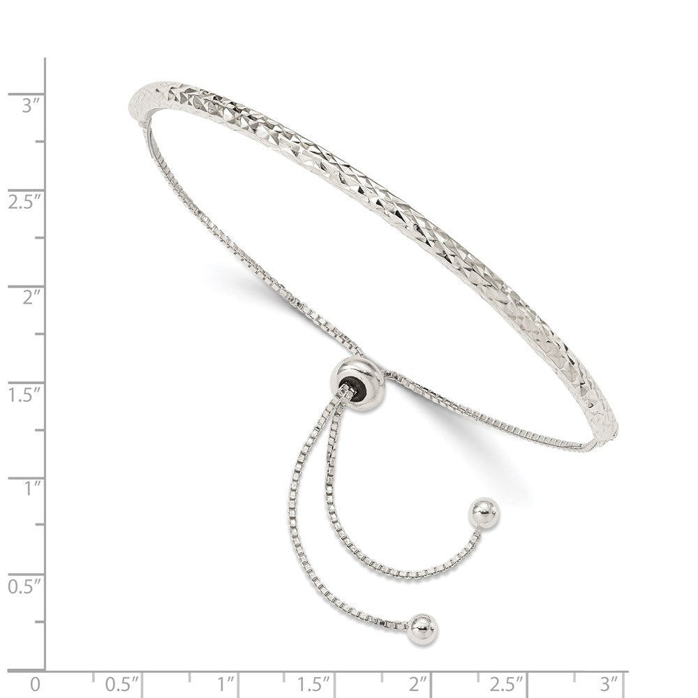 Sterling Silver Rhodium-plated Diamond Cut Adjustable Bracelet