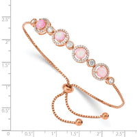 Sterling Silver Rose Gold-plated Created Opal and CZ Adjustable Bracelet