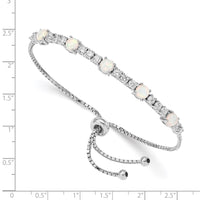 Sterling Silver RH-plated Created Opal and CZ Adjustable Bracelet