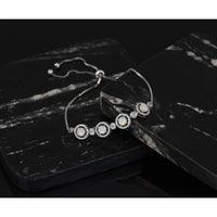 Sterling Silver RH-plated Created Opal and CZ Adjustable Bracelet