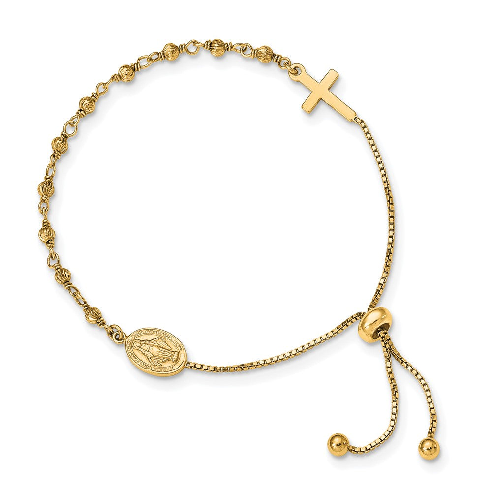 Sterling Silver Gold-tone Miraculous Medal Adjustable Bracelet