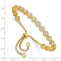 Sterling Silver Gold-tone CZ Halo Adjustable Bracelet