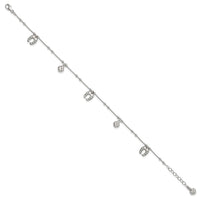 Sterling Silver Rhodium-plated Clover/Horseshoe Dangle 9in w/1in ext Anklet