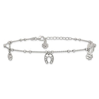 Sterling Silver Rhodium-plated Clover/Horseshoe Dangle 9in w/1in ext Anklet