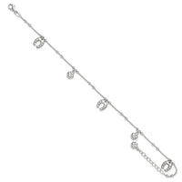 Sterling Silver Rhodium-plated Clover/Horseshoe Dangle 9in w/1in ext Anklet