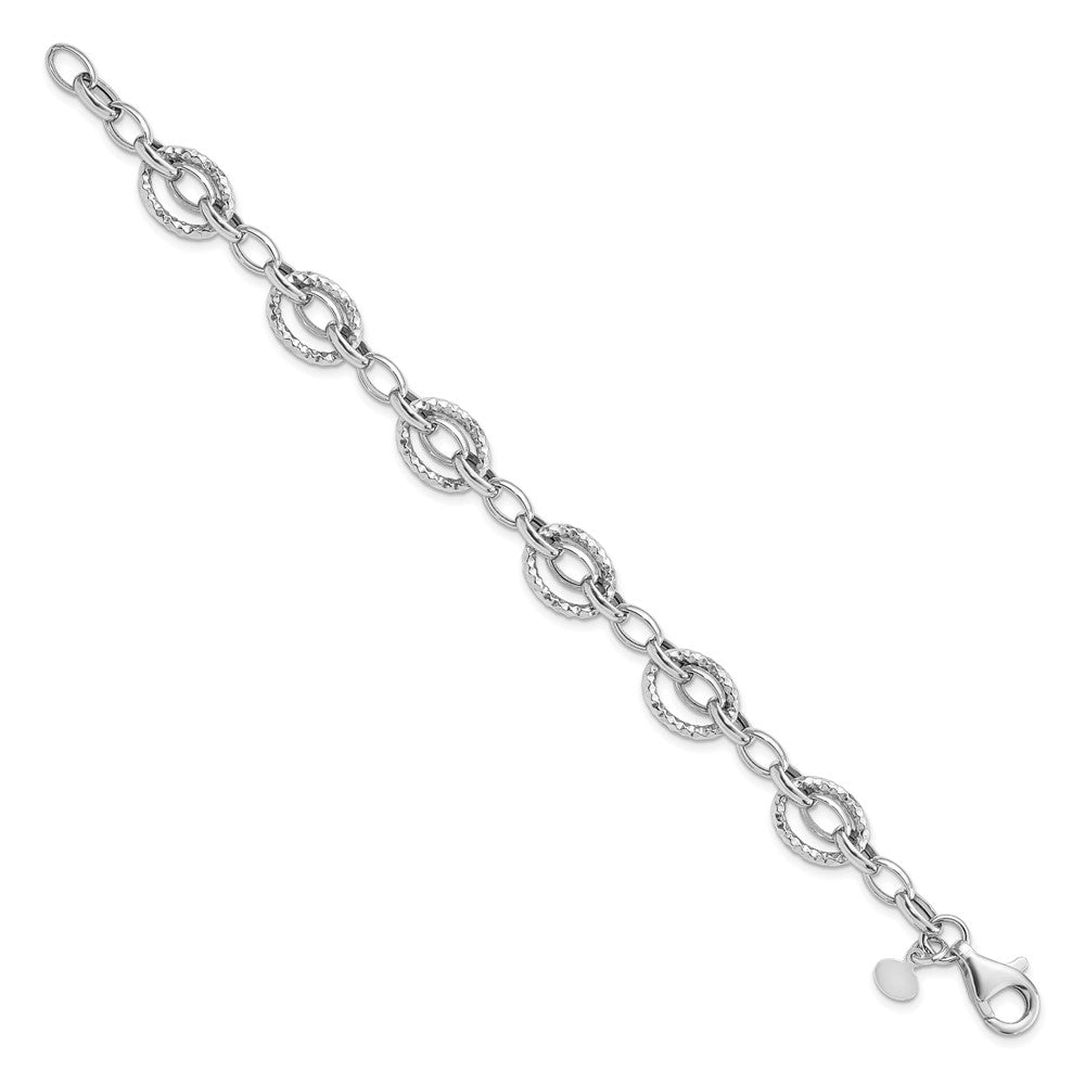 Sterling Silver Rhod-plated Polished Hammered Bracelet