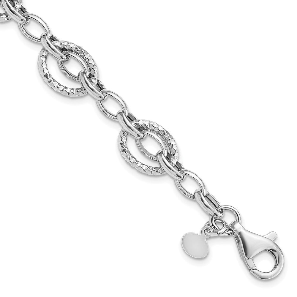 Sterling Silver Rhod-plated Polished Hammered Bracelet