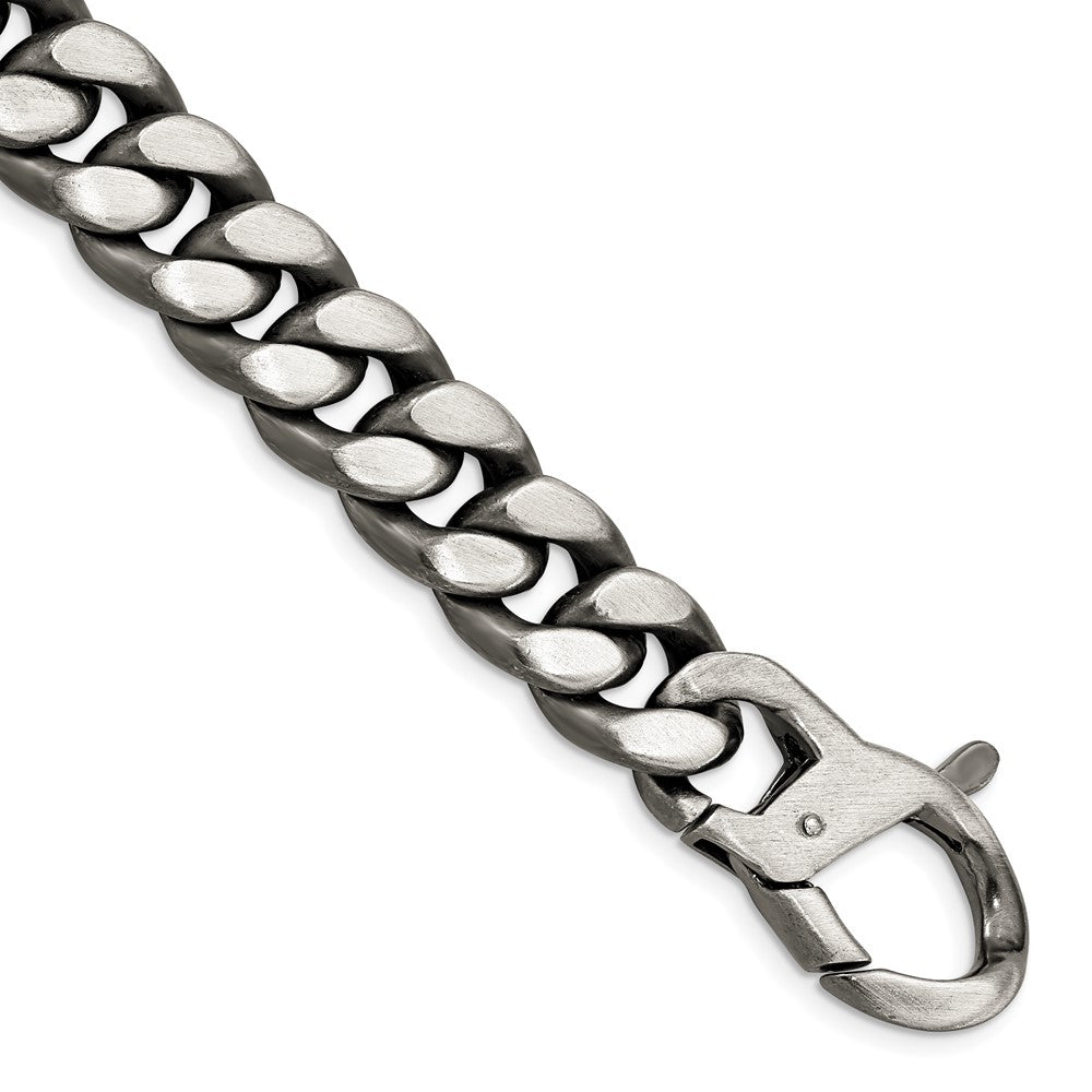 Sterling Silver Ruthenium/Antiqued Brushed Curb Link Bracelet