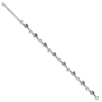 Sterling Silver Rhodium-plated w/1in ext Purple Crystal Hearts Bracelet