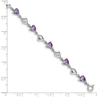 Sterling Silver Rhodium-plated w/1in ext Purple Crystal Hearts Bracelet