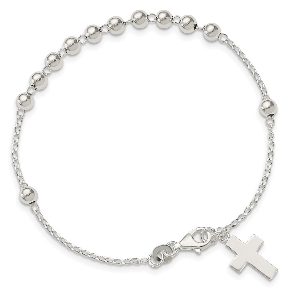 Sterling Silver Beaded Cross Bracelet
