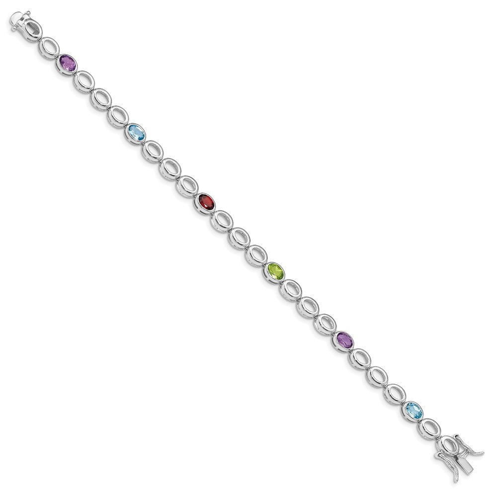 Sterling Silver Rhod-plat Amethyst Blue Topaz Garnet Peridot Bracelet