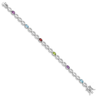 Sterling Silver Rhod-plat Amethyst Blue Topaz Garnet Peridot Bracelet