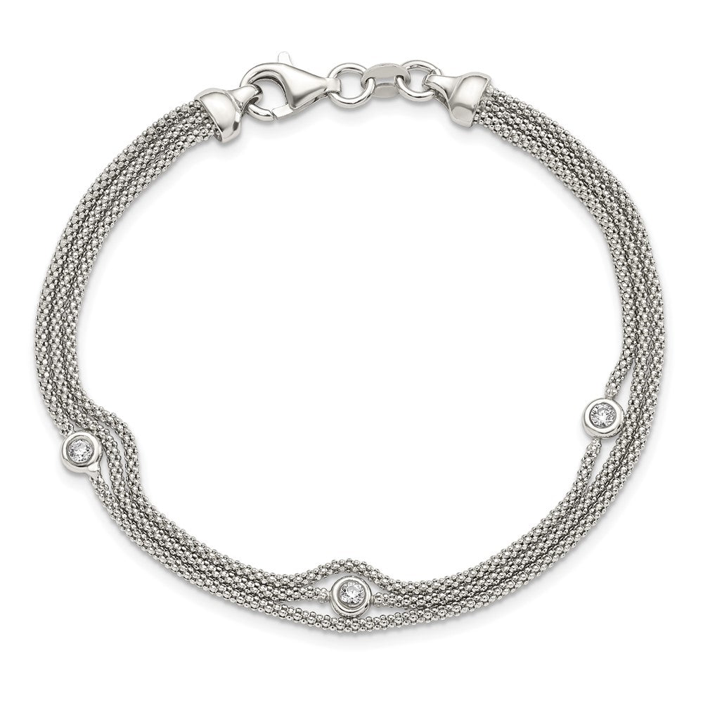 Sterling Silver Polished Multi Strand CZ Bracelet