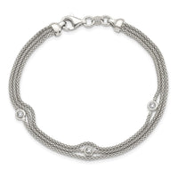Sterling Silver Polished Multi Strand CZ Bracelet