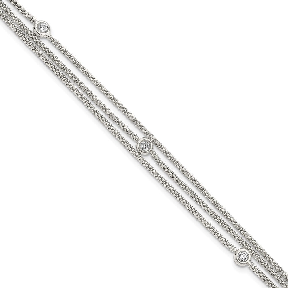 Sterling Silver Polished Multi Strand CZ Bracelet