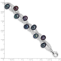 Sterling Silver Rhd-plt 7-9mm Black FWC Pearl & Glass Beaded Bracelet