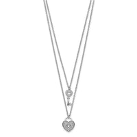 Sterling Silver Rhodium-plated CZ Heart Lock/Key w/2in ext Necklace