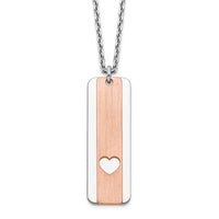 Sterling Silver RH-plated Dogtag w/Rose-tone Heart w/1.25in ext Necklace