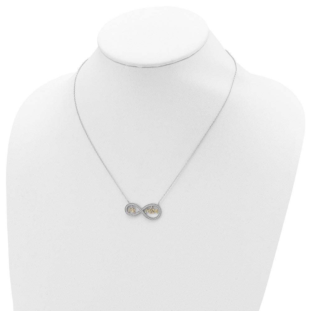 Sterling Silver Gold-plated MOM and ME CZ Infinity Necklace