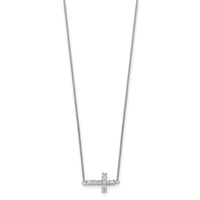 Sterling Silver 18in CZ Sideways Cross Necklace