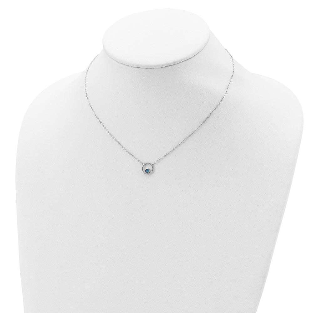 Sterling Silver Rhodium-plated Created Opal Circle w/ 2in ext. Necklace