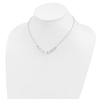 Sterling Silver RH-pltd Diamond-cut Bead Glass Pearl w/2in ext Necklace