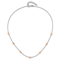 Sterling Silver RH-plated Rose gold-pltd 7-Heart 1.5in ext. Necklace