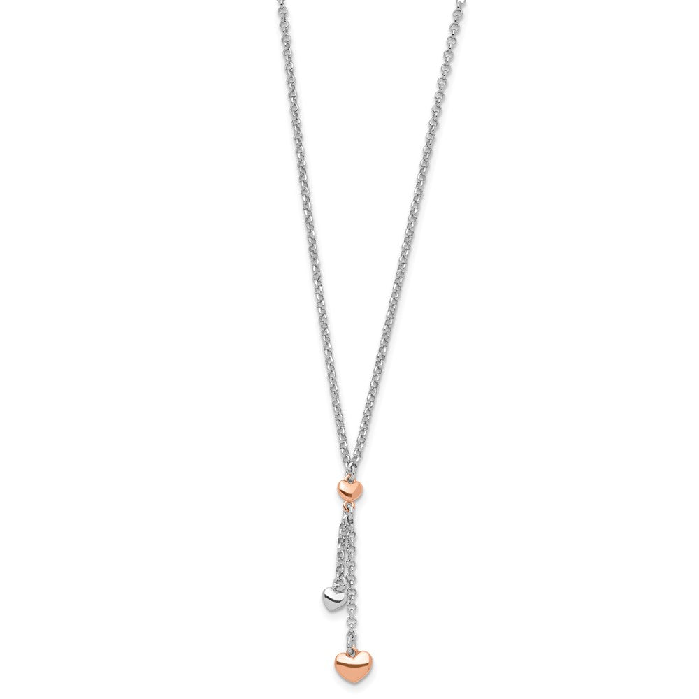 Sterling Silver RH-plated Rose gold-plated Heart 1.5in ext.Necklace