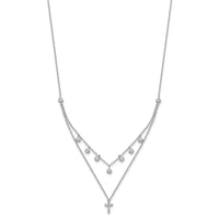 Sterling Silver Rhodium-plated CZ Cross w/ 2in ext. Necklace