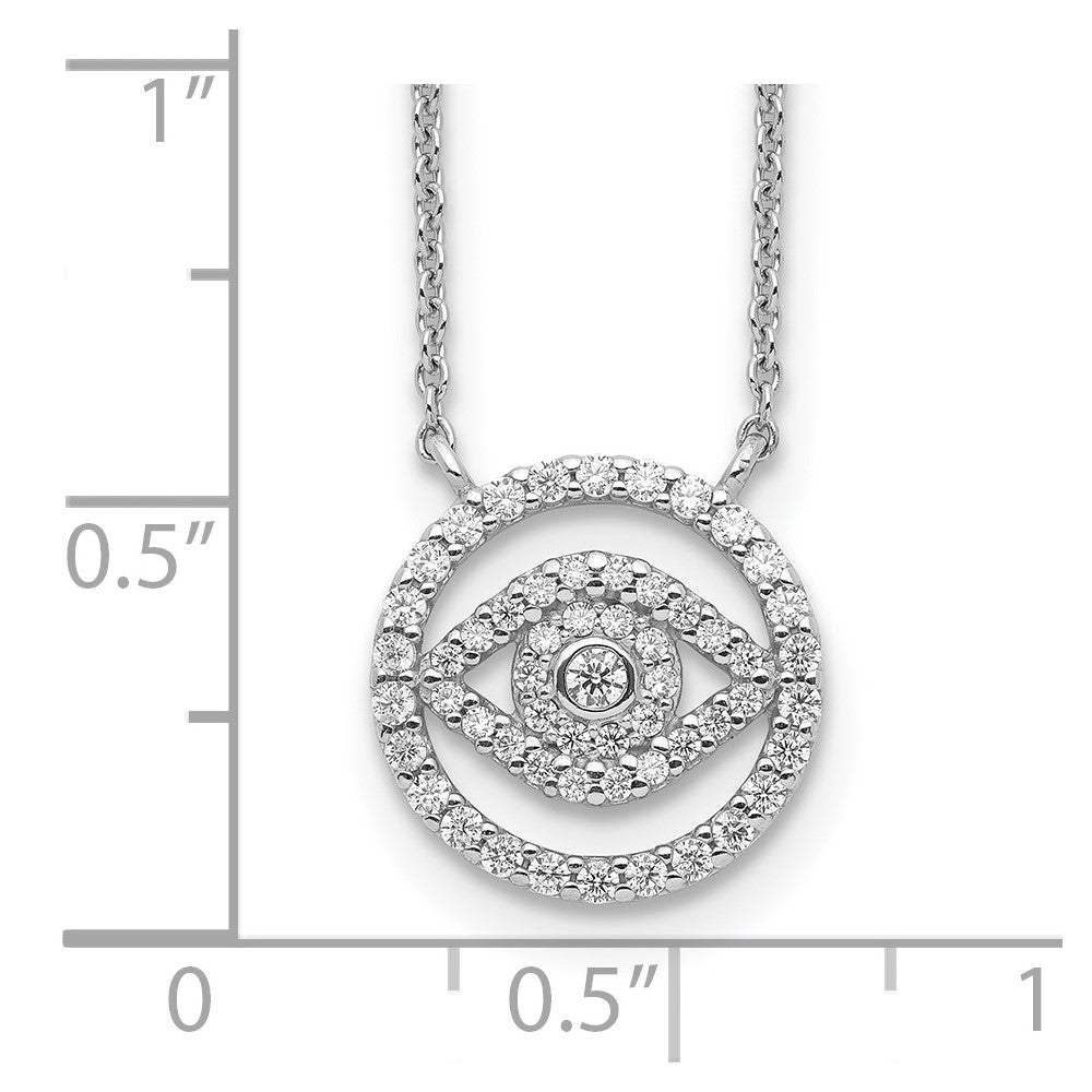 Sterling Silver Rhodium Plated CZ Evil Eye Necklace w/2in ext.