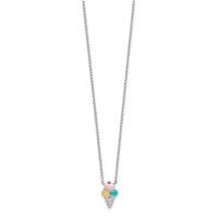 Sterling Silver Rhod-pltd Enamel Ice Cream Cone w/2in ext 16 Inch Necklace