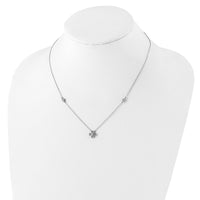 Sterling Silver Rhodium-plated Polished CZ Flower with 2in ext. Necklace
