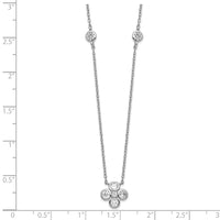Sterling Silver Rhodium-plated Polished CZ Flower with 2in ext. Necklace