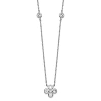 Sterling Silver Rhodium-plated Polished CZ Flower with 2in ext. Necklace