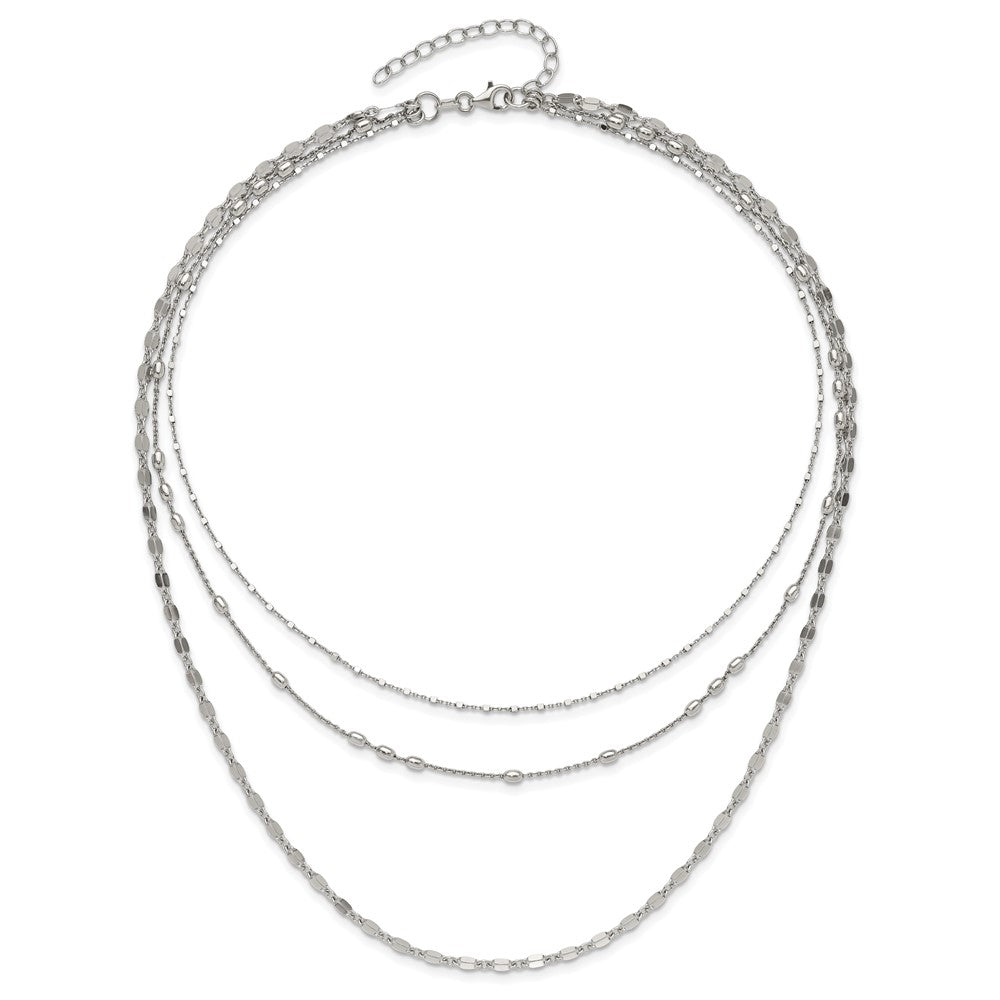 Sterling Silver Rhodium-plated Beaded Layered with 2in .ext Necklace